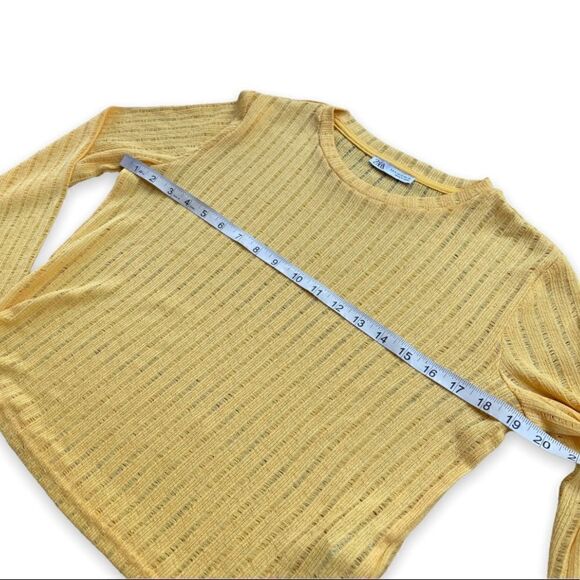 Zara Canary Yellow Open Knit Bell Sleeve Lightweight Sweater | Size Small - Picture 7 of 11